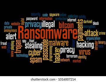 Ransomware Word Cloud Concept On Black Stock Illustration