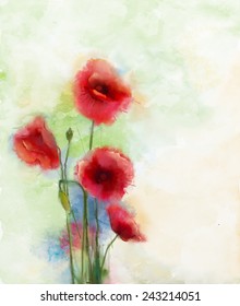 Red Poppy Flowers Watercolor Painting Stock Illustration