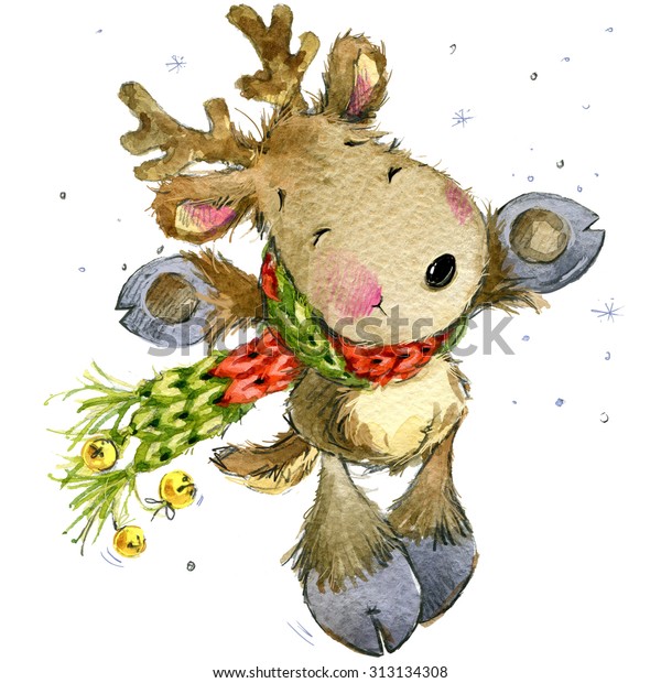 Reindeer Watercolor Illustration Funny Deer Santa Ilustra Es Stock