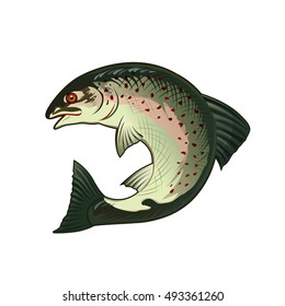 Realistic Intricate Drawing Rainbow Trout Jumping Stock Vector Royalty