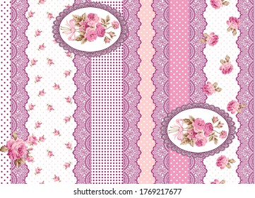 Seamless Fabric Pattern Pink Lace Roses Stock Illustration