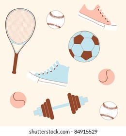 Seamless Sporting Goods Pattern Fabrics Wrapping Stock Illustration