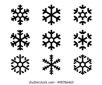 Snowflake Winter Set Black Isolated Nine Stock Vector Royalty Free