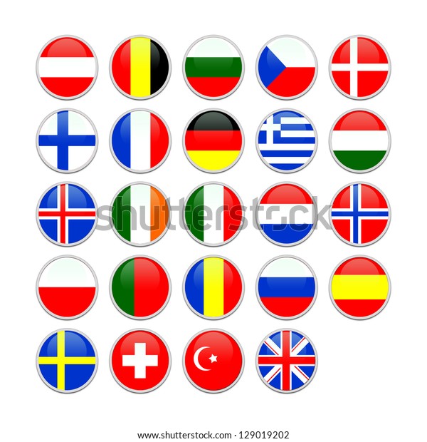 Set Buttons European Countries Flags Stock Illustration