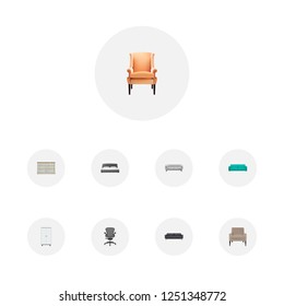 Set Furniture Realistic Symbols Armchair Settee Stock Illustration