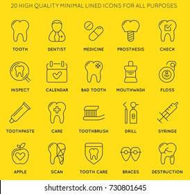 Set Dental Related Vector Line Icons Stock Vector Royalty Free 1726419637