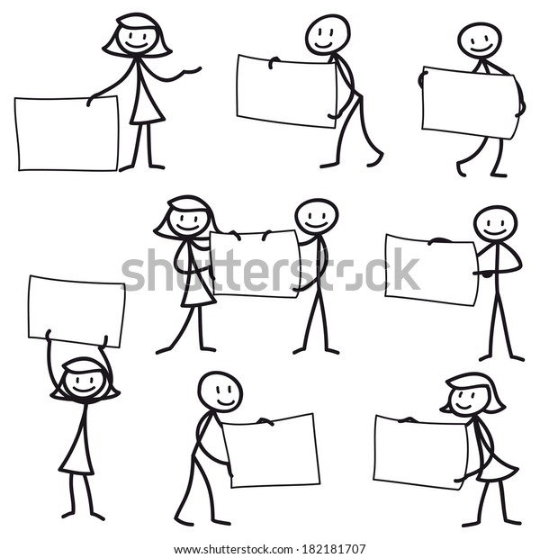 Set Stick Figures Stick Man Pointing Stock Illustration