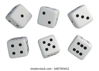 D Rendering Set Six White Dice Stock Illustration