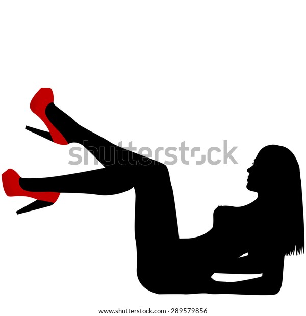 Sexy Naked Woman Silhouette Red Shoes Ilustraci N De Stock