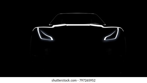 Silhouette Black Sports Car Headlights On Stock Illustration