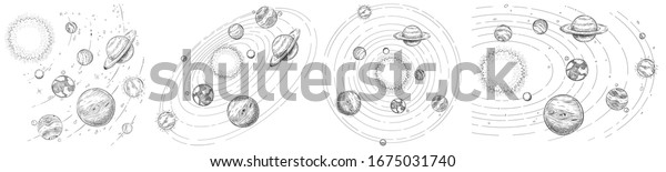 Sketch Solar System Hand Drawn Planets Stock Illustration