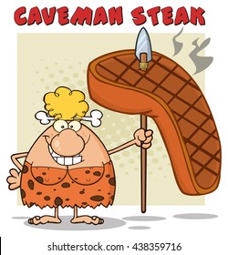 Smiling Blonde Cave Woman Cartoon Mascot