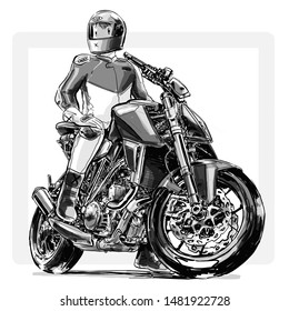 Sporty Naked Motorcycle Sketch Illustration 스톡 일러스트 1481922728