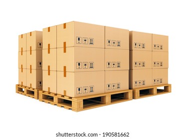 Logistics Concept Cardboard Boxes On Wooden Stock Illustration