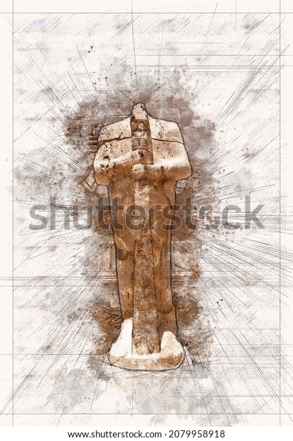 Statue Ptah Madinat Habu Mortuary Temple Stock Illustration