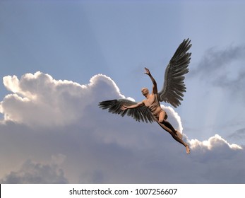 Surrealism Naked Man Silver Color Wings Shutterstock