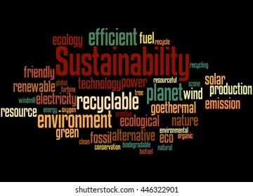 Sustainability Word Cloud Concept On Black Stock Illustration