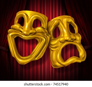 Theater Stage Gold Comedy Tragedy Symbol Stock Illustration