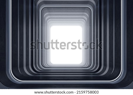 Time tunnel concept with futuristic style teleport and bright white light in the end. 3D rendering