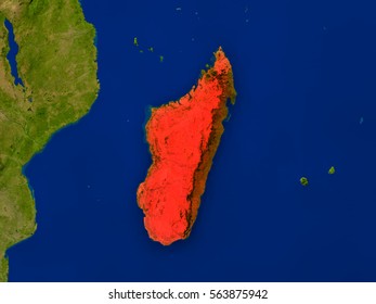 Madagascar Highlighted Red On Physical Map ภาพประกอบสตอก 635571665