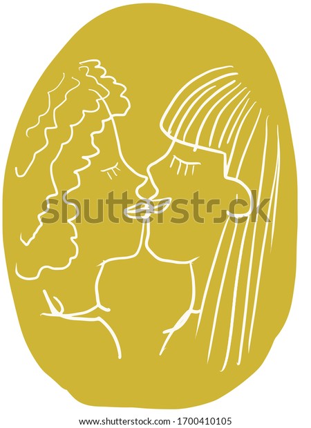 Two Women Kissing Love Stock Illustration 1700410105