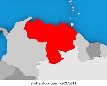 Venezuela Red On Grey Political Map ภาพประกอบสตอก 744506257