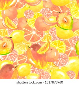 Watercolor Mandarine Orange Lemon Fruit Leaves ilustración de stock