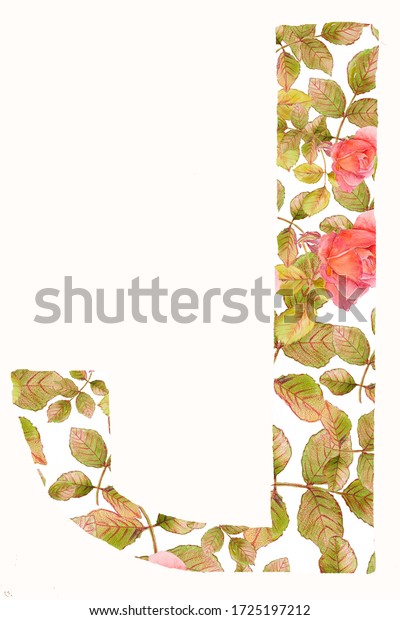 Watercolor Floral Alphabet Letter J Composition Stock Illustration