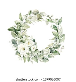 Watercolor Floral Wreath Greenery Hand Painted 库存插图 1879065007