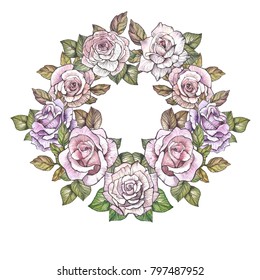 Watercolor Flowers Wreath Roses Stock Illustration Shutterstock