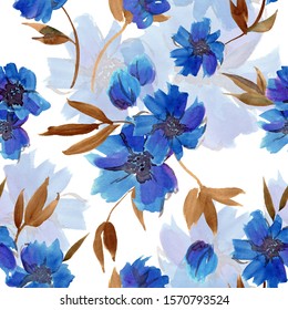 Watercolor Hand Painted Seamless Pattern Blue Stock Illustration 1570793524