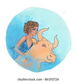 Watercolor Illustration Taurus Zodiac Sign Beautiful Stock Illustration