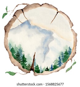 Watercolor Landscape Pine Fir Trees Mountains Stock Illustration 1568826019