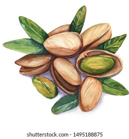 Pistachio Nuts Almonds Leaves Closeup Isolated Stock Photo Edit Now