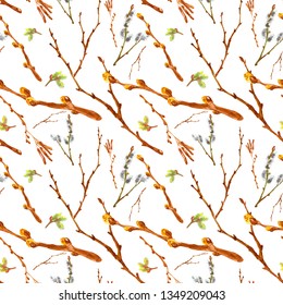 Watercolor Spring Seamless Pattern Pussy Willow Stock Illustration