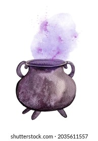 Watercolor Witch Cauldron Hand Painted Illustration Stock Illustration