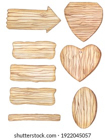 Watercolor Wooden Heart Arrows Sign Boards Stock Illustration