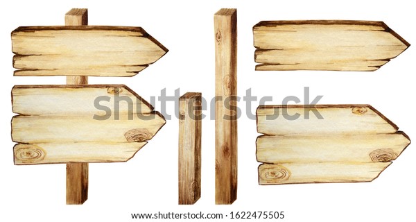 Watercolor Wooden Signboards Empty Blank Isolated Stock Illustration