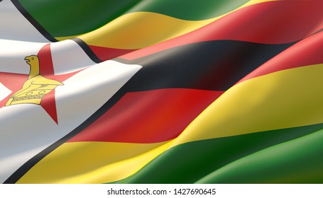 Waved Highly Detailed Closeup Flag Zimbabwe Stock Illustration