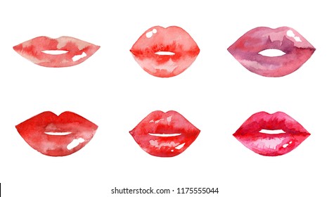 Womens Lips Set Hand Drawn Watercolor Stock Illustration