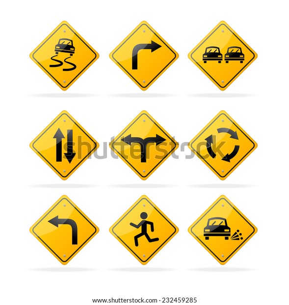 Yellow Road Traffic Signs Set Stock Illustration 232459285 Shutterstock