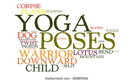 Yoga Poses Word Cloud English Terms Stock Illustration