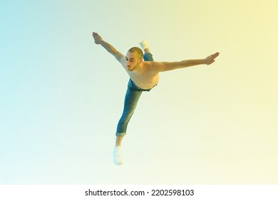 Active Acrobat Naked Torso Jeans Doing Stock Photo 2202598103