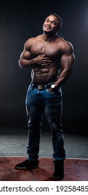 African American Bodybuilder Man Naked Muscular Stock Photo