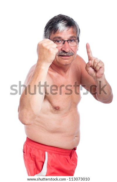 Angry Naked Senior Man Gesturing Isolated Stock Photo 113073010