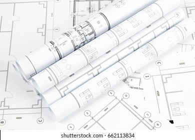 Architectural Plan Engineering House Drawings Blueprints Foto Stok