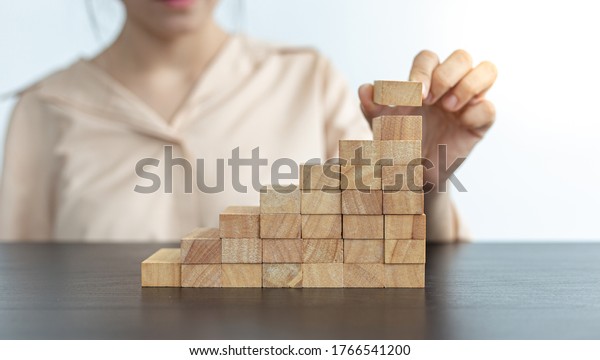 Arrange Wooden Blocks Into Steps Higher Stock Photo Edit Now 1766541200