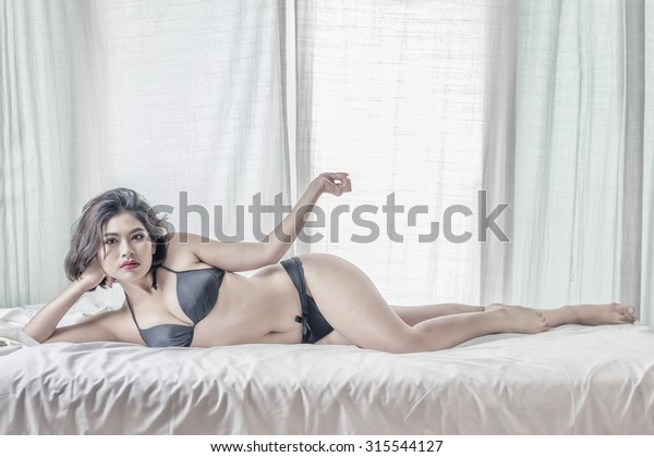 Asian Beauty Portrait Black Bikini On Stock Photo Shutterstock