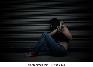 Asian Hostage Woman Bound Rope Night Shutterstock