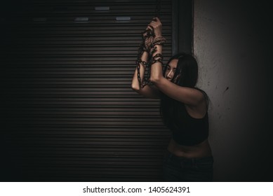 Asian Hostage Woman Bound Rope Night Stock Photo Shutterstock